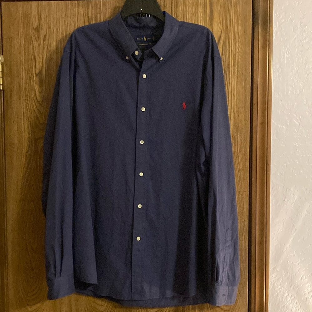 Ralph Lauren  Shirt XXL Blue Featherweight Twill Long Sleeve Preppy Red Pony
